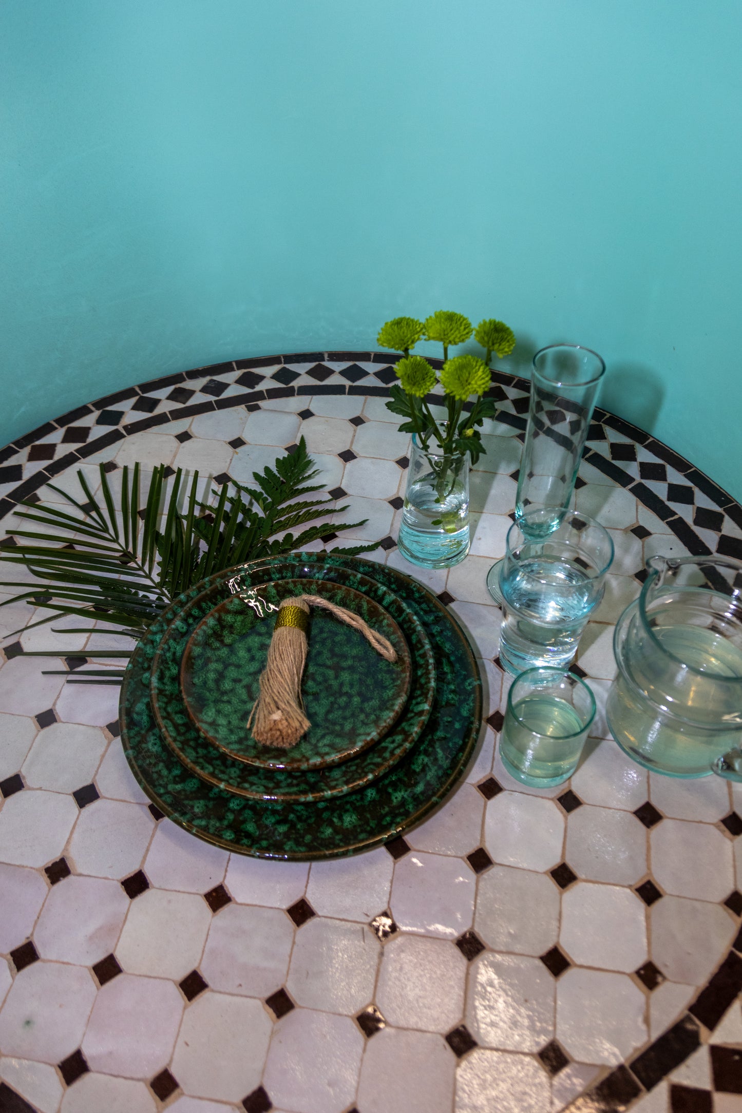 Speckled Green Plate - Hand-painted Morocco