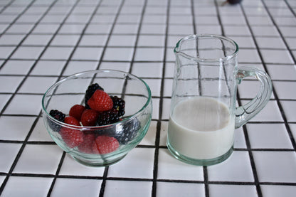 Set of 6 handblown dessert bowls handmade in Morocco from recycled glass by artisans using traditional techniques since 1946.