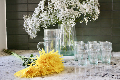 Set of 6 handblown glasses handmade in Morocco from recycled glass by artisans using traditional techniques since 1946.