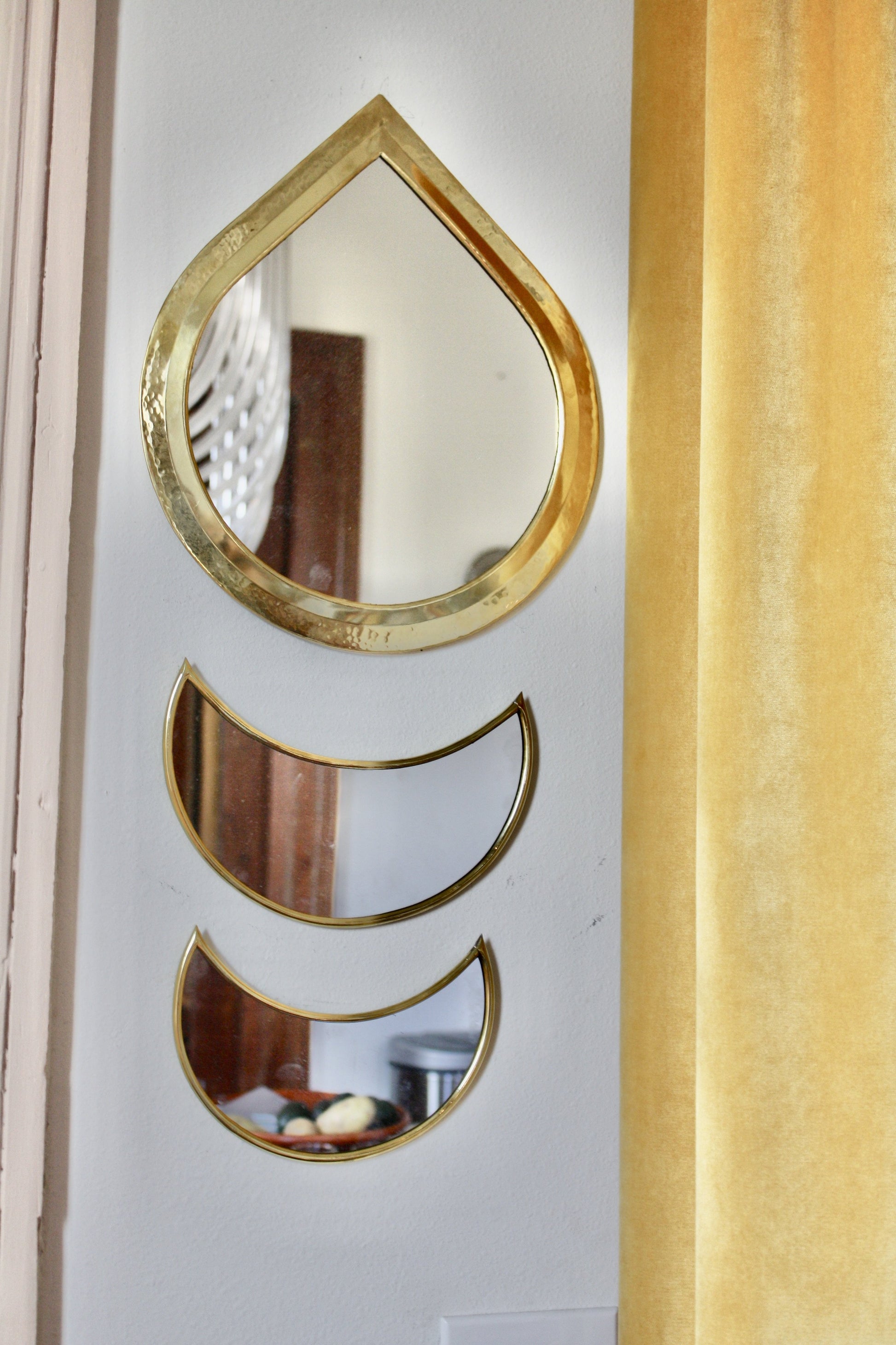 Set of 3 Medium Crescent Moon Brass Mirrors Handmade in Morocco